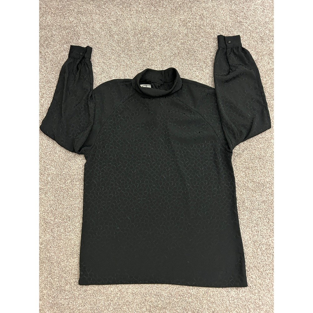 Pendleton Miss Sophisticates Blouse Womens 4 Black Excellent Mock Neck Jacquard